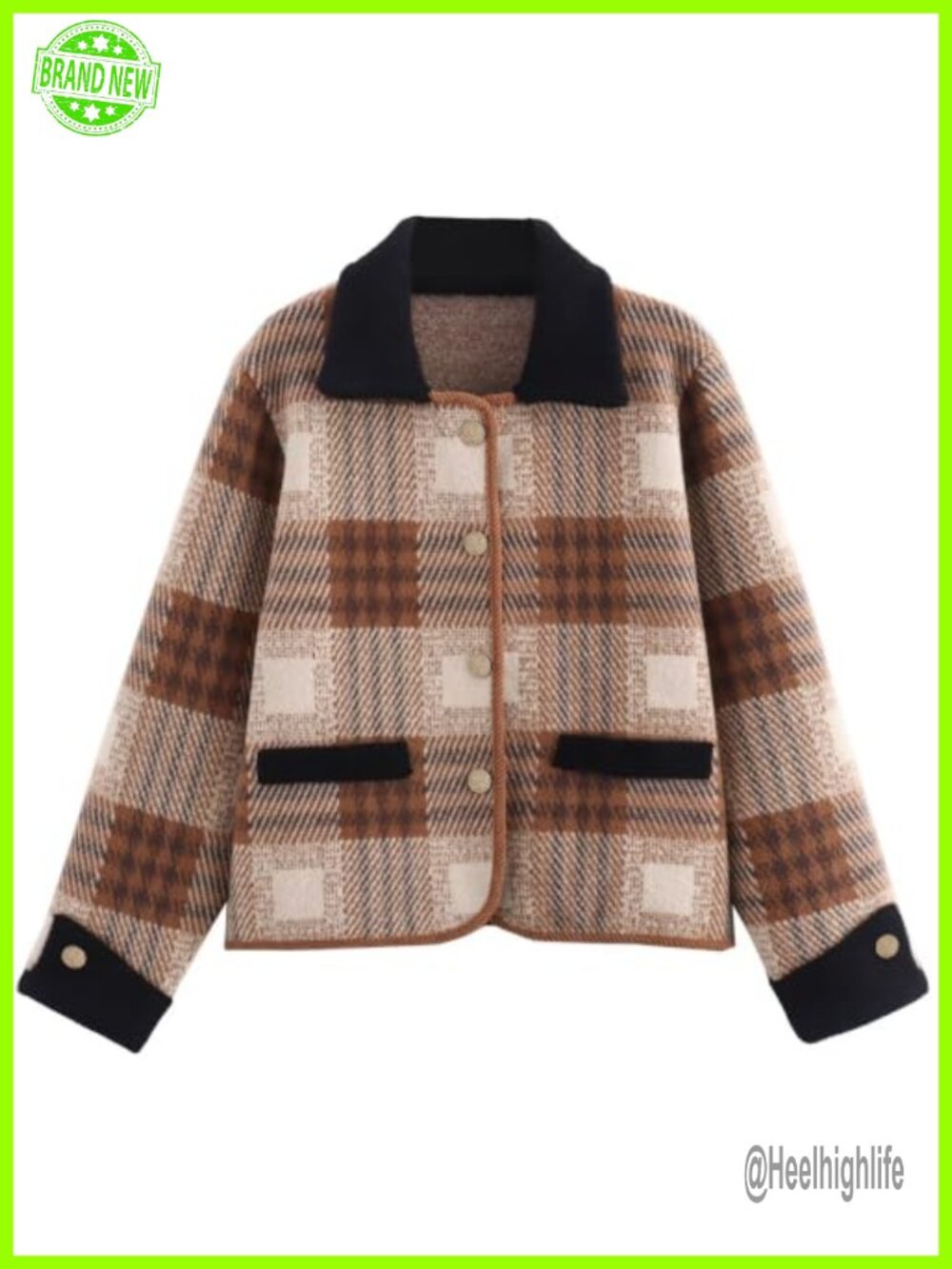 Long Sleeve Plaid Print Button Down Cardigan Sweater with Pockets